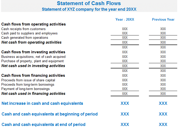 statement of cash flows proforma