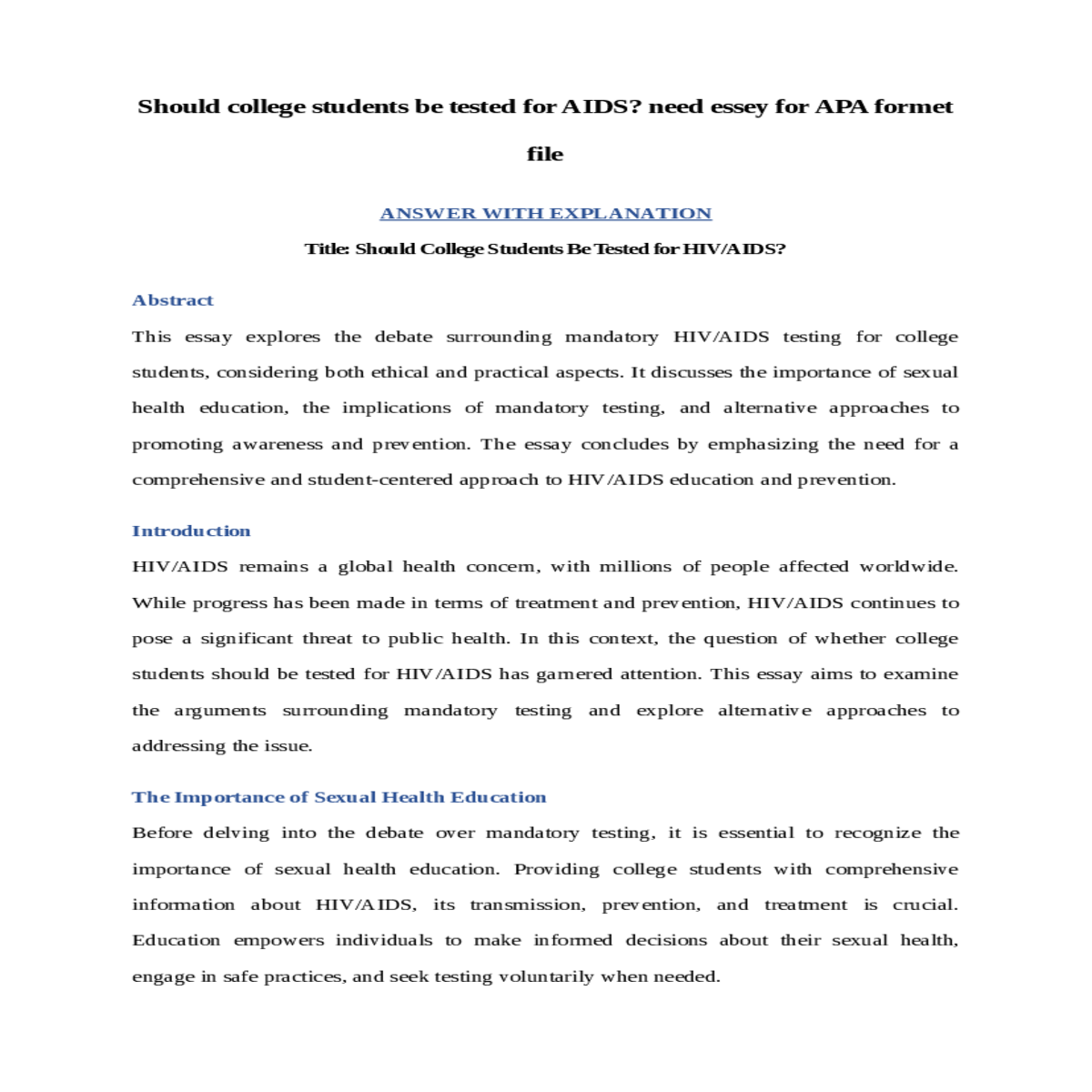 references apa style for should college students be tested for