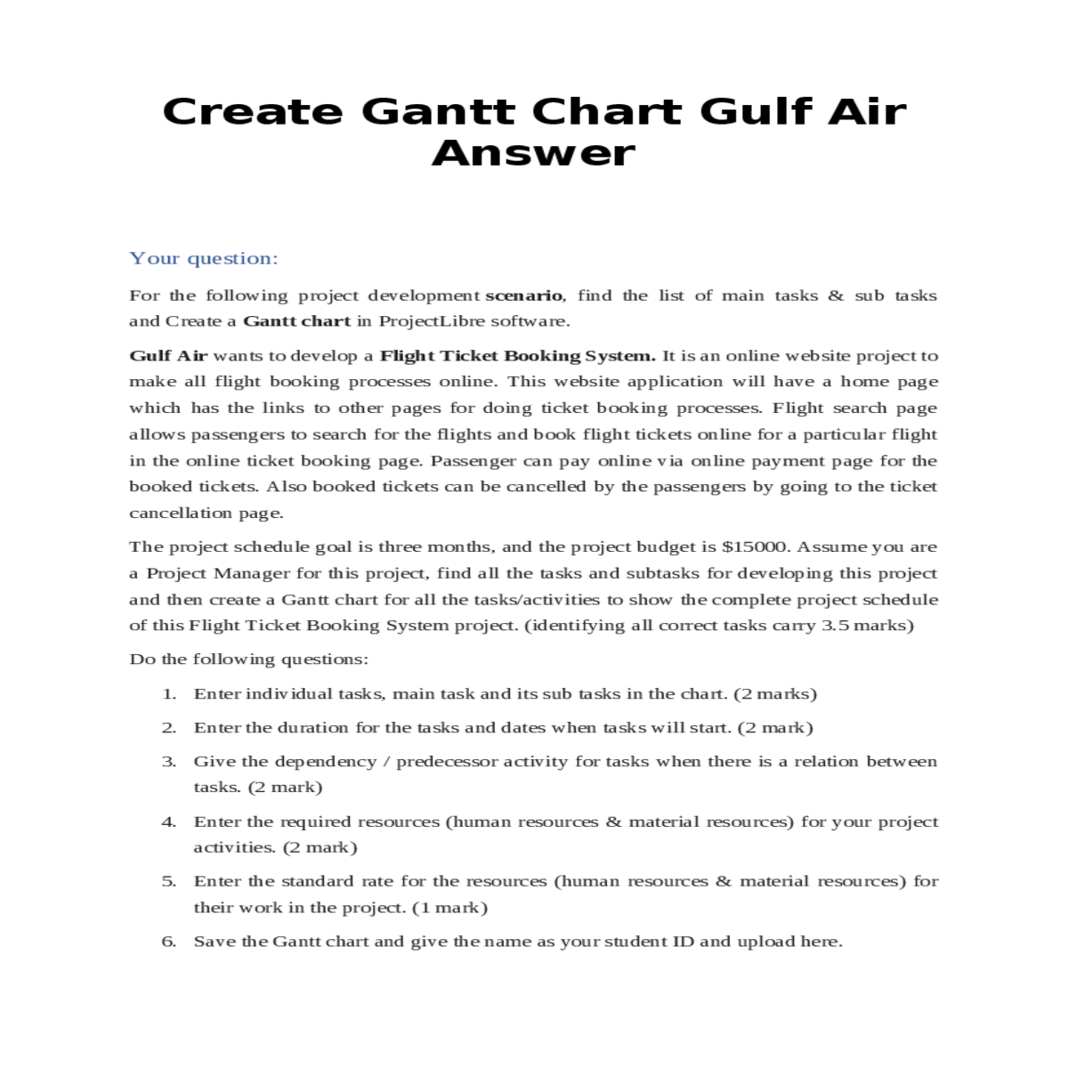 create gantt chart gulf air answer