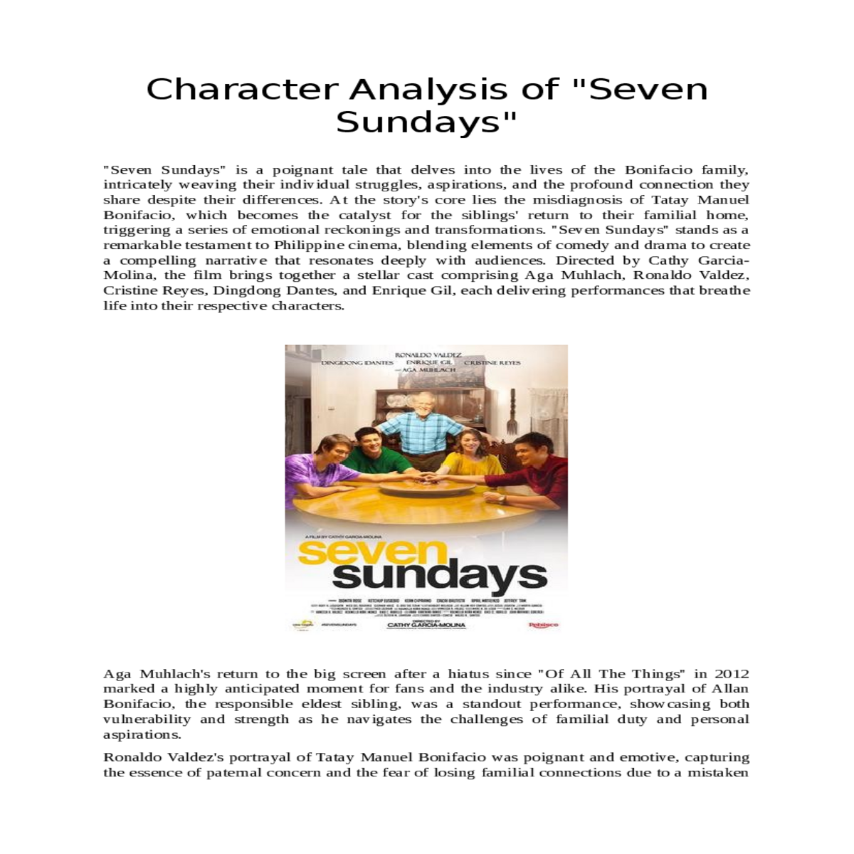 character analysis of seven sundays